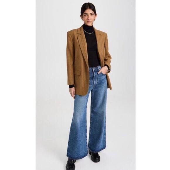 NWT Madewell Womens Oversized Blazer Brown Stripe 6 Wool Blend Single Breasted - Picture 3 of 13